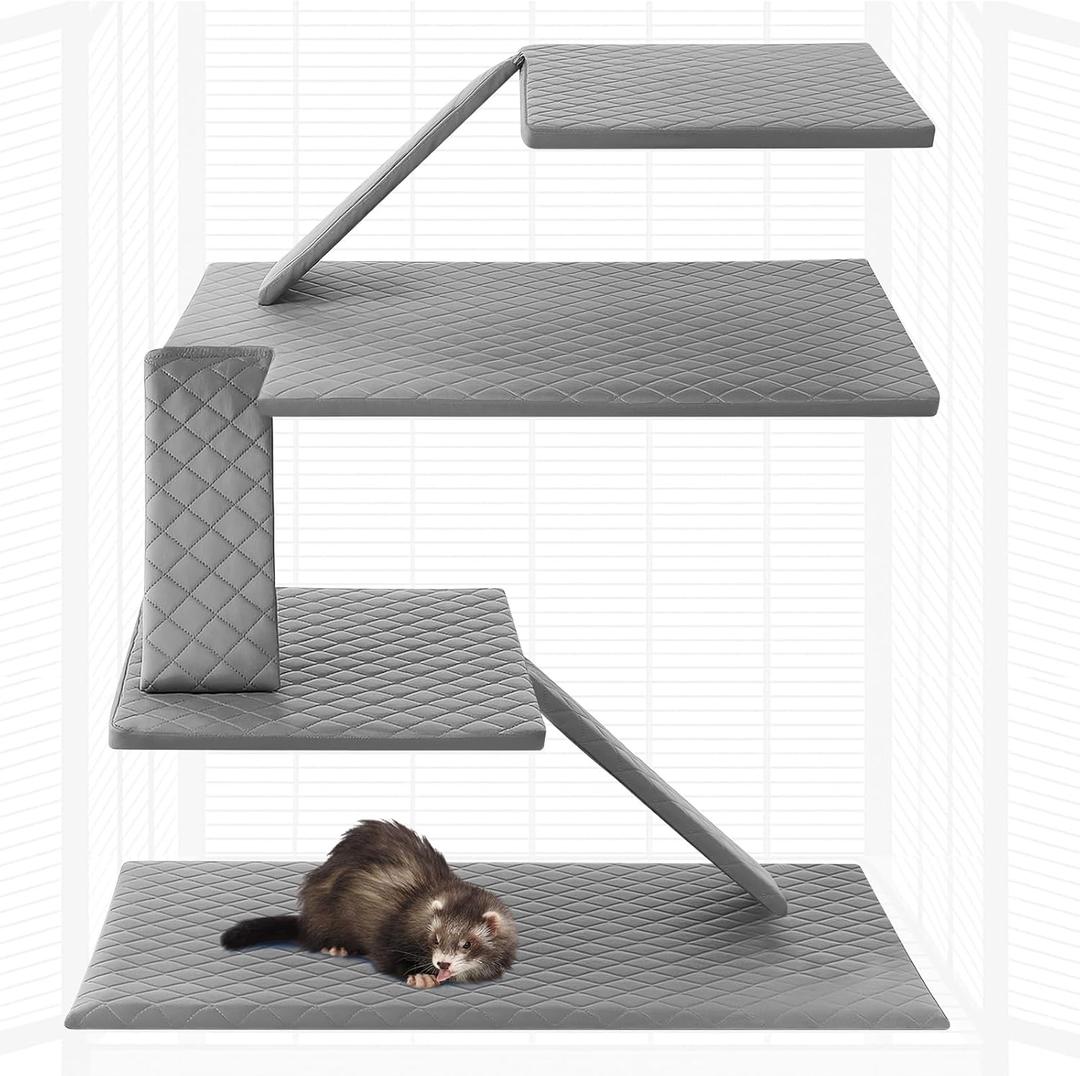 Beeveer 7 Pcs Ferret Cage Liner Washable Ferret Pads Bedding Cage Accessories Kit for Small Animals Hamster Rats Chinchillas Hedgehogs Guinea,Stain-Resistant Material (Double Unit Set,Grey)