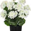 Briful 17 Geraniums Artificial Flowers Realistic Potted Plant  White Fake Geraniums for Outdoors, Silk Flowers Artificial Outdoor Plants for Indoor Home Decor, Farmhouse Table Centerpiece Decoration (16.9'' Tall White)