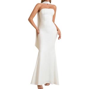 Auraxe 2026 Women's Bodycon Formal Maxi Dresses Elegant Tube Summer Wedding Guest Cocktail Party Dress with Scarf (White, L)