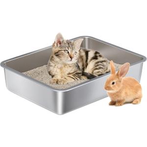 Stainless Steel Litter Box - Metal Cat Litter Box -4 H Cat Litterbox Low Entry Pet Toilet Supplies for Kitty, Kitten, Rabbit, Puppy,No Stick Easy Clean-No Smell (Medium (17.5" x 13.6" x 4"))