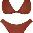 ZAFUL Bikini Sets for Women Triangle Textured Plunging High Cut Cheeky Bikini Swimsuits Two Piece Bathing Suits (Medium, 0-caramel)