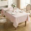 Horaldaily Bow Tablecloth 60×84 Inch Rectangular, Pink Soft Plush Faux Fur Jacquard Bow Table Cover, Seasonal Dining Table Decoration for Dining Party Wedding Bridal Decor