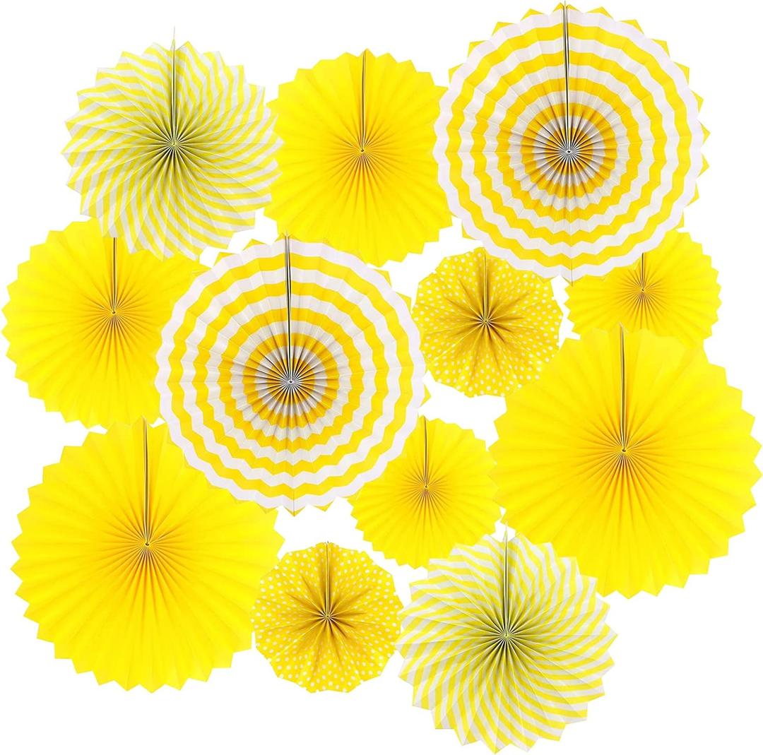 LRCXL 12PCS Party Hanging Paper Fans Set, Fiesta Round Pattern Paper Garlands Decoration Party Supplies for New Year Baby Shower Birthday Wedding Graduation Events Accessories(Yellow)
