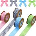 Chuangdi 4 Rolls Easter Wired Ribbons Gingham Plaid Buffalo Check Edge Ribbon Spring Polyester Decoration for Easter DIY Crafts Holiday Party Home Decor, 1 Inch, 22 Yards