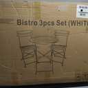Garvee 3-Piece Patio Bistro Set – Metal Frame Folding Patio Furniture, Outdoor/Indoor Bistro Table and Chairs Set, No Assembly Needed, for Balcony, Yard, Garden, White