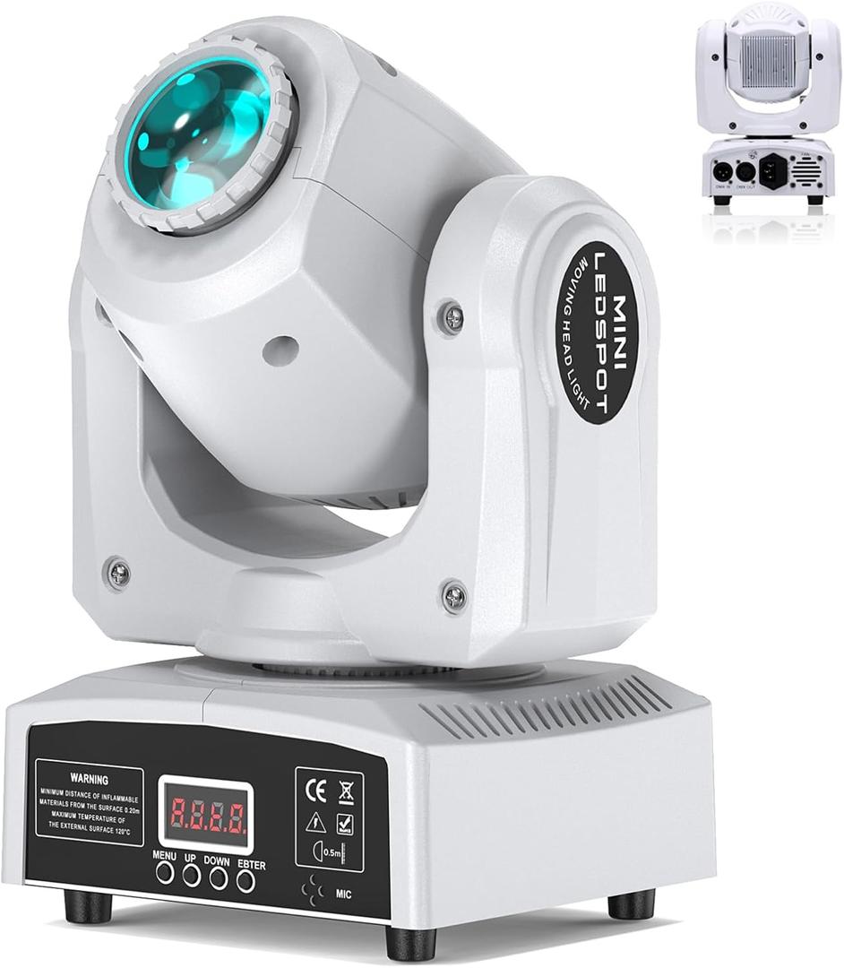 U`King DJ Lights Moving Head 8 Color 8 GOBO Stage Lighting LED Spotlight by DMX and Sound Activated Control for Wedding DJ Disco Parties Church Live Show Bar (White-1 Piece)