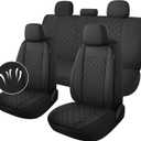 YGL Breathble Car Seat Covers Full Set,Washable Seat Covers for Cars,Premium Cloth Car Seat Protectors,Interior Covers for Cars,Sedan Van Truck SUV(Black)