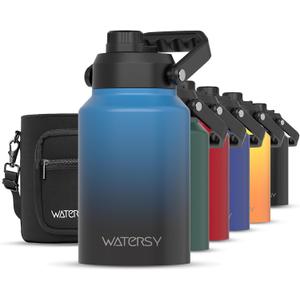 WATERSY Half Gallon Water Bottle Insulated(Cold for 48 Hrs),BPA Free&Leak Proof,64oz Stainless Steel Water Jug/Flask,Big thermo,Large Water Bottle with Handle for Gym,Hiking,Camping,Gradient Blue