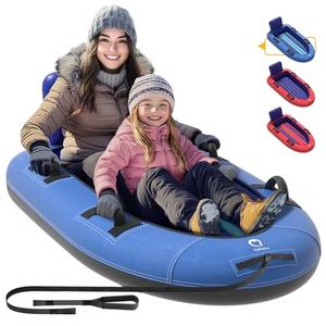 QPAU Snow Sled with Premium Canvas Cover, 2 Person Inflatable Heavy Duty Snow Tube with Reinforced Handles, Snow Sleds for Kids and Adults, Winter Toboggan Outdoor Toys Gifts for Family (Blue)