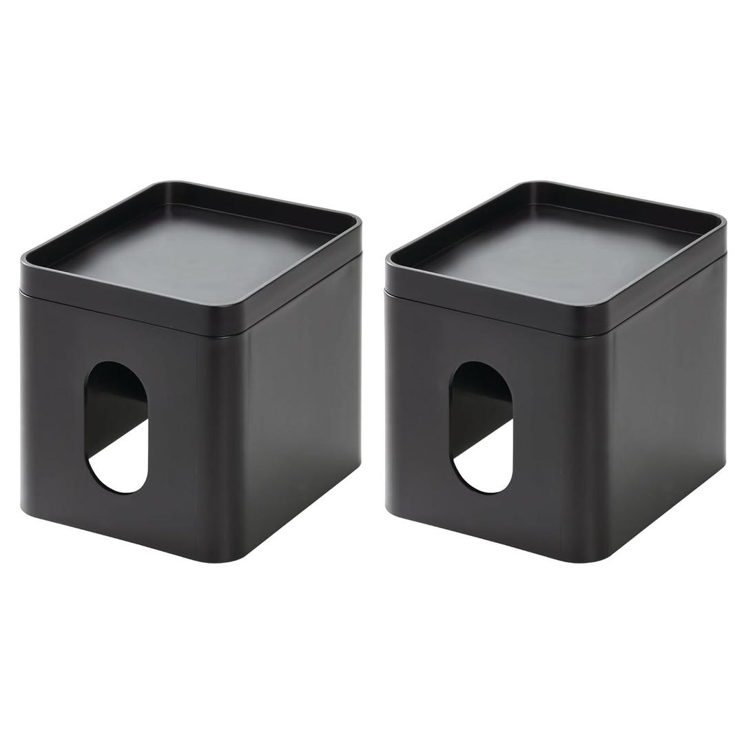 iDesign Square Tissue Box Cover for Bathroom Vanity, Countertop, or Office - Set of 2 - Black