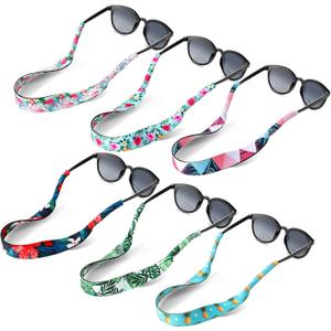 Flutesan 6 Pieces Floating Sunglasses Strap Hawaiian Float Neoprene Eyewear Retainer Summer Glasses Strap Sport Glasses Holder for Men Women