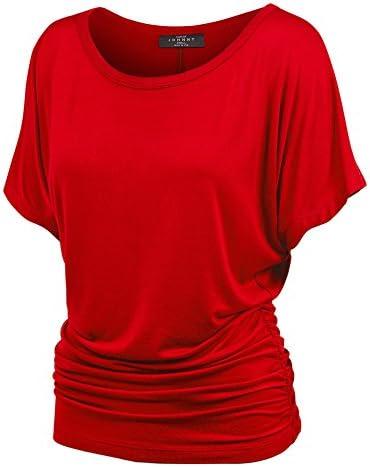 Made By Johnny Women’s Short Sleeve Dolman Tunic Top – Soft Stretch Knit with Side Shirring – Casual or Work Blouse (Large, Red)