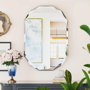 Suidia Bathroom Mirror, 20" x 30" Oval Wall Mirror, Frameless Bathroom Mirror with Diamond Edge Irregular Beveled Edge Mirror for Bedroom, Living Room, Entryway, Hallway, Horizontal/Vertical