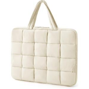 BAGSMART 15.6 Inch Laptop Case, Lightweight Puffy Laptop Sleeve with Handle, Macbook Case Sleeve Fitted with MacBook Air Pro 15 16 Inch M4 M3 M2 M1, Laptop Bag for Women Fitted with Dell,HP, Beige 