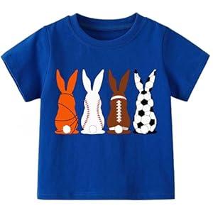 Boys Easter Shirts Bunny T-Shirts Basketball Baseball Soccer Football Rabbit Casual Short Sleeve Tee Navy Blue  4T