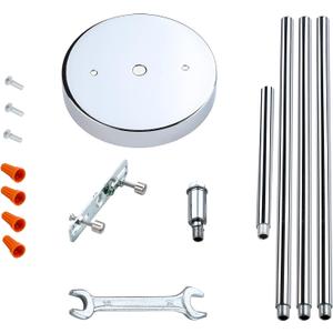 3 Pack Replacement 5.1 Inch Light Canopy Kit with 11.8" Hanging Rod,Chrome Finish Replacement Cover Plate for Chandelier, Pendant Light, Swag Light, Ceiling Fan, Flower Basket or DIY Projects