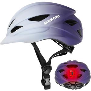 Bike Helmet Adult Urban:Bicycle Helmet for Men Women with USB Charge Detachable Taillight Helmets for Commuter Cycling Scooters (M: 55-58 cm, Gray/purple)