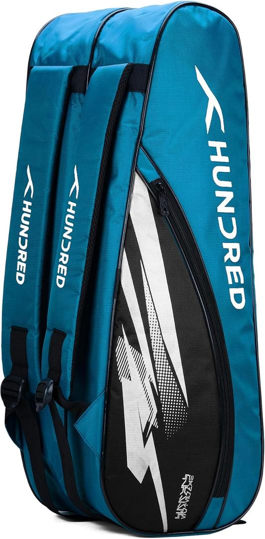 HUNDRED Cosmogear Badminton Kit-bag (Size: Large) | Double Zipper | Bag with Front Zipper Pocket | Material: Polyester| Padded Back Straps | Easy-Carry Handle, Teal- Black