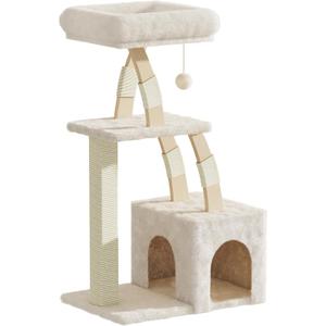 Cat Tree for Indoor Cats,40 Inches Cat Tower with Cozy Condo, Scratching Posts, Multi-Level Activity Center for Large Cats and Kittens, Beige
