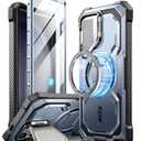 i-Blason Armorbox for Samsung Galaxy S24 Ultra Case MagSafe with Camera Cover Stand [Support Wireless Charger] 360 Full-Body Case with Screen Protector & Kickstand Phone Case for S24 Ultra, Blue