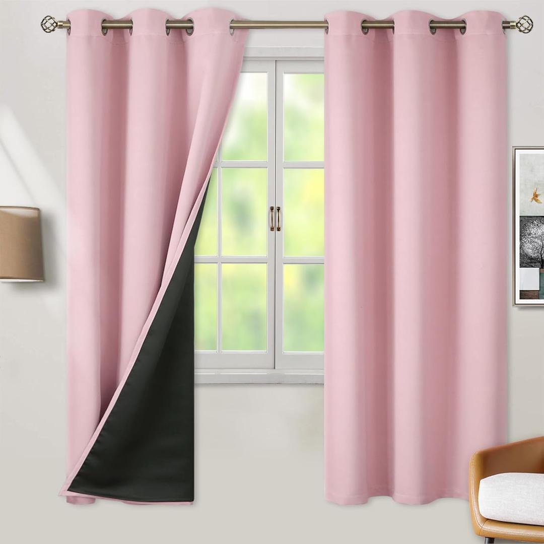 BGment Baby Pink 100% Blackout Curtains for Nursery Bedroom 72 Inch Length 2 Panels, Thermal Insulated Full Light Blocking Grommet Noise Cancelling Window Curtains for Girls Room, 42 Inch Wide Each