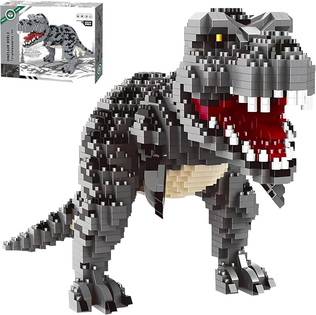 CSNRHG Dinosaur Tyrannosaurus Rex Model Decor Micro Mini Blocks Velociraptor Building Blocks Toy Birthday for Age 6+ Children Adults Teens 1530 Pieces
