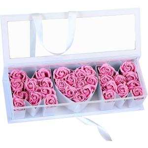 Thiccywoov 1 Pcs Mother's Day Flower Box with 30 Scented Flowers Mom Letter Shaped Fillable Boxes Floral Gift Packaging for Arrangement Mother's Day, Birthday Gift (White Box, Pink Flower)