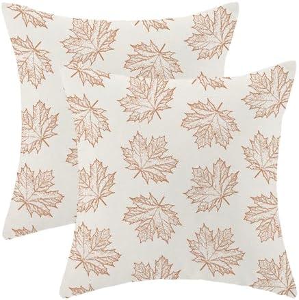 Fall Pillow Covers 18 x 18 Inch, Burnt Orange Maple Decor Throw Pillows for Couch Bed, Autumn Outdoor Farmhouse Decorative Pillowcase Linen Cushion Cover Set of 2