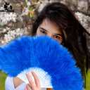 FANSOF.FANS Marabou Feather Hand Fan 45cm, Fancy Dress Wedding Party Favour Gift Outdoor Vintage Dance Photoshoot (Dark Blue)