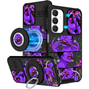 for Samsung Galaxy A25 5G Phone Case - [2in1] Women Cute Girls Phone Cover Purple Girly Unique Cool Design Camera Cover Compatible with MagSafe Ring Holder Stand for Samsung A25 5G Cases 6.5