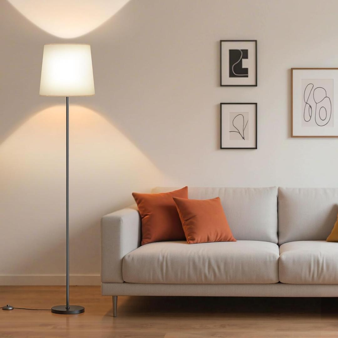 SIBRILLE Floor Lamp with White Fabric Shade - Color Chaning Standing Lamp with Foot Switch, 3 Color Temps, 9W E26 LED Bulb Included, 62" Floor Reading Light for Living Room Bedroom Office Corner