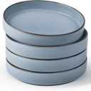 famiware Annecy Pasta Bowls Set of 4, 24 oz Salad Bowl Plates, Stoneware Dinnerware/Dishware/Plateware Set for Serving, Dining, Noodles - Microwave & Dishwasher Safe, Reactive Glaze, Reactive Blue