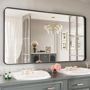 LOAAO Black Metal Framed Bathroom Mirror for Wall, Large 55X30 Inch Rounded Rectangle Mirror, Matte Black Bathroom Vanity Mirror Farmhouse, Anti-Rust, Tempered Glass, Hangs Horizontally or Vertically (30"L x 55"W)