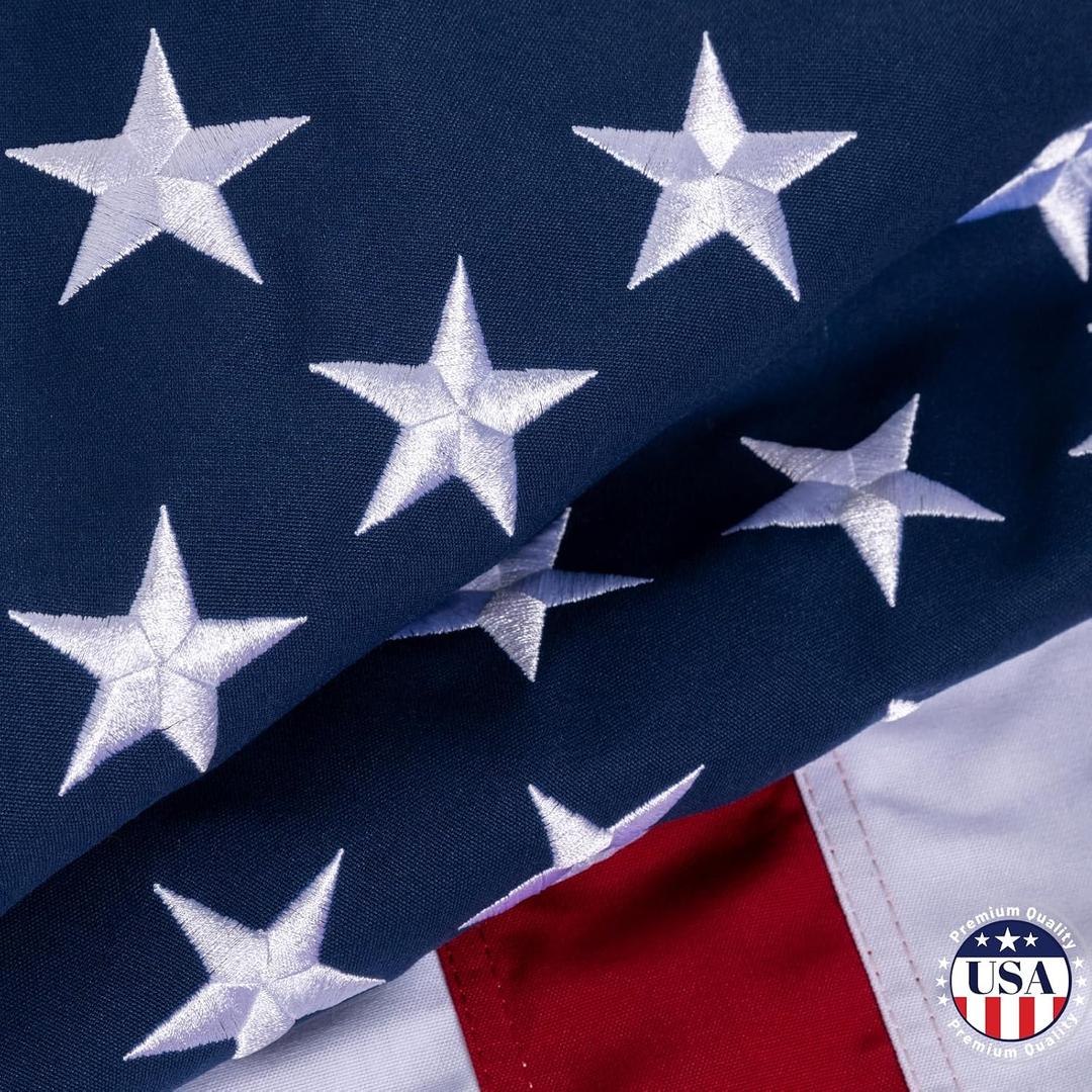 JRED 100% Cotton American Flags for Outside 3x5 FT US Flag Heavy Duty Outdoor Fade Resistant Embroidered Stars Sewn Stripes, Brass Grommets