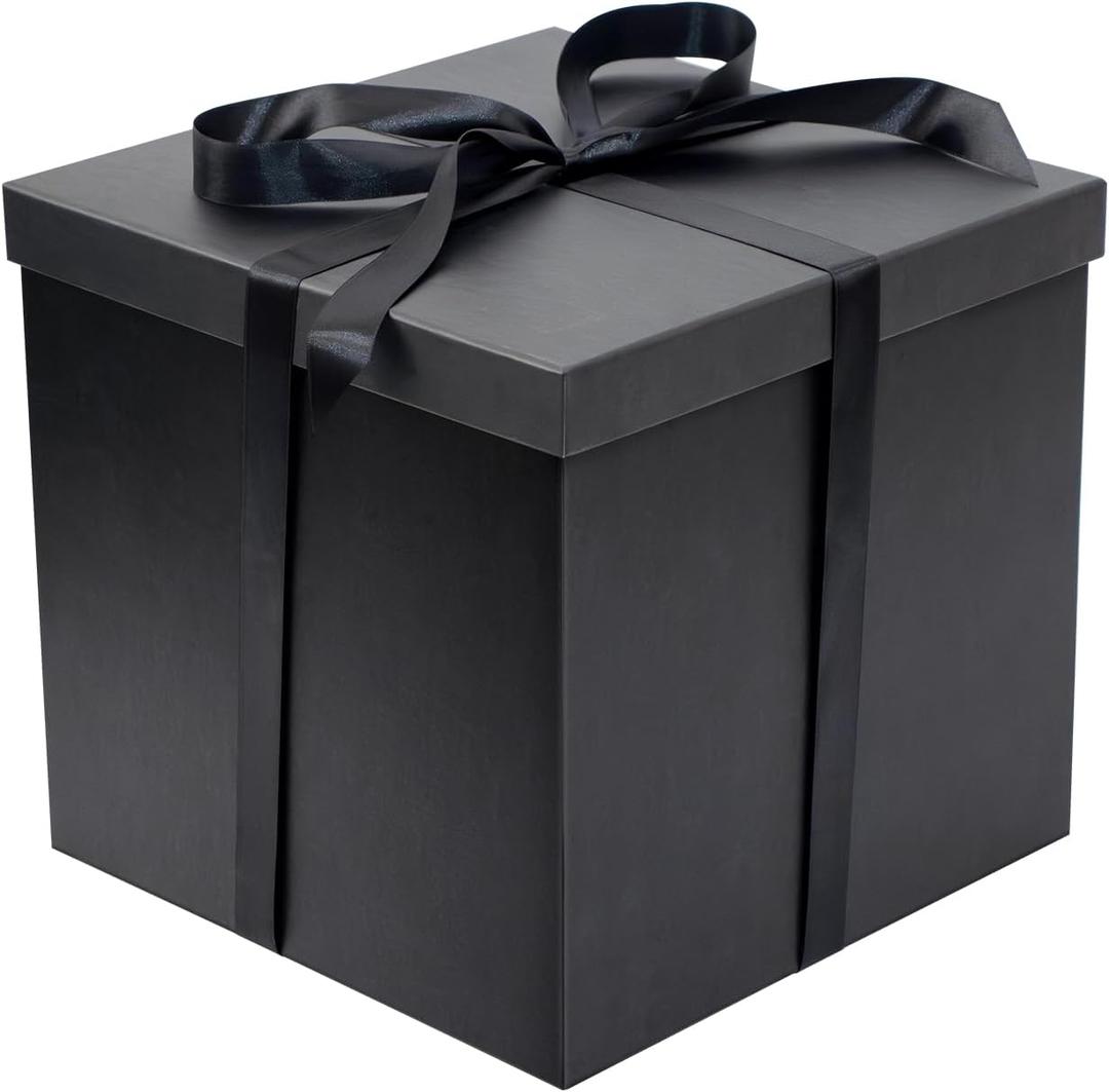 Linelglobal Large Gift Box with Lid for Present Collapsible Gift Box with Filler Paper for Birthday Anniversary Valentine 12x12x10 - Black (Black (11.8 Inch))