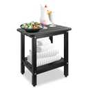 ENKEZI Small Acacia Outdoor Side Table, 2-Tier Sturdy Patio, End Table Weather Resistant, Strong Stability Adirondack, End Table for Bancony, Patio, Pool, Porch, Teak Finish (16 in Black)