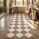 GarveeHome Checkered Long Hallway Runner Rug 2.5x10 Brown Kitchen Rug