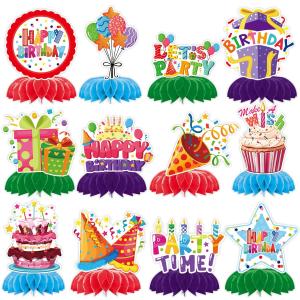 Birthday Party Decorations Supplies, TONGQI 12 Pcs Colorful Themed Happy Birthday Decoration Set with Honeycomb Centerpiece for Party Decor