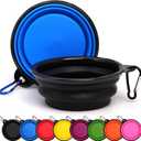2 Pack Dog Bowl Pet Collapsible Bowls with Clasp Puppy Travel Bowl Portable Cats Water Food Dish for Walking Parking Outdoors Traveling (Small, Blue+Black)