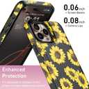 LETO for iPhone 16 Pro Wallet Case - Flip Folio Leather Kickstand - Fashionable Flower Designs - Credit Card Holder - Protective Phone Cover for Women and Girls - 6.3" - Blooming Sunflowers