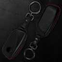 Tukellen for BMW Leather Key Fob Cover Compatible with 2023 2024 2025 2026 BMW 5/7 Series IX I5 M60 X5 X7 X6 IX I7 (Black(Red line))