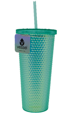 VESSEL PREMIUS Studded Iridescent Tumbler With Lid and Straw, 24 Ounces