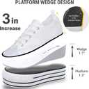 Women's Platform Sneakers 3 Inches Height Boost Canvas Hidden Heel Wedge Sneakers, Casual Height Increase Fashion Shoes for Women and Girls, White US 6