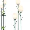 3-Light Flower Floor Lamps for Living Room, Green Floor Lamp with Shelves, Unique Tulip Standing Lamp with 3 LED Blubs, Cute Floral Tall Lamp, Modern Stand Up Light Decor for Bedroom, Kids Room