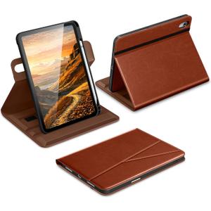 DTTO for iPad A16 Case, iPad 11th / 10th Generation Case (2025/2022), 360 Degree Rotating Premium Leather Folio Stand Cover with Pencil Holder, Brown