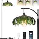 Gold Floor Lamp for Living Room,Bedroom,Standing Lamp with Remote Dimmable Brass Tall Lamp Vintage Retro Mid Century Modern Floor Lamps Arc Green Glass Flower Lamp Floor Light Boho Bohemian