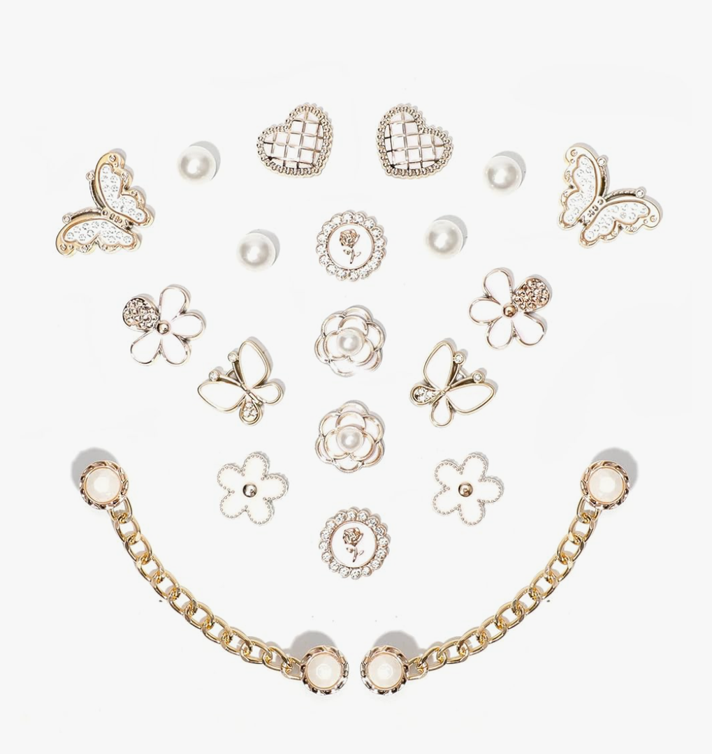 20pcs Bling Gems Plastic Butterfly Flower Sparkling Rhinestones Pearl DIY Shoe Decoration Charms for Women's Party Favor