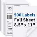 500 Sheets Sticker Paper Matte White, 8.5" x 11" Label Paper for Laser & Inkjet Printer, Full Sheet Label for Shipping Address Mailing