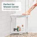 Waterproof Corner Shower Stool for Inside Shower, Poly Lumber Shower Bench Seat Chair, Bath Shower Stool for Shaving Legs Foot Rest with Storage Shelf, Adjustable & Non-Slip Feet, White