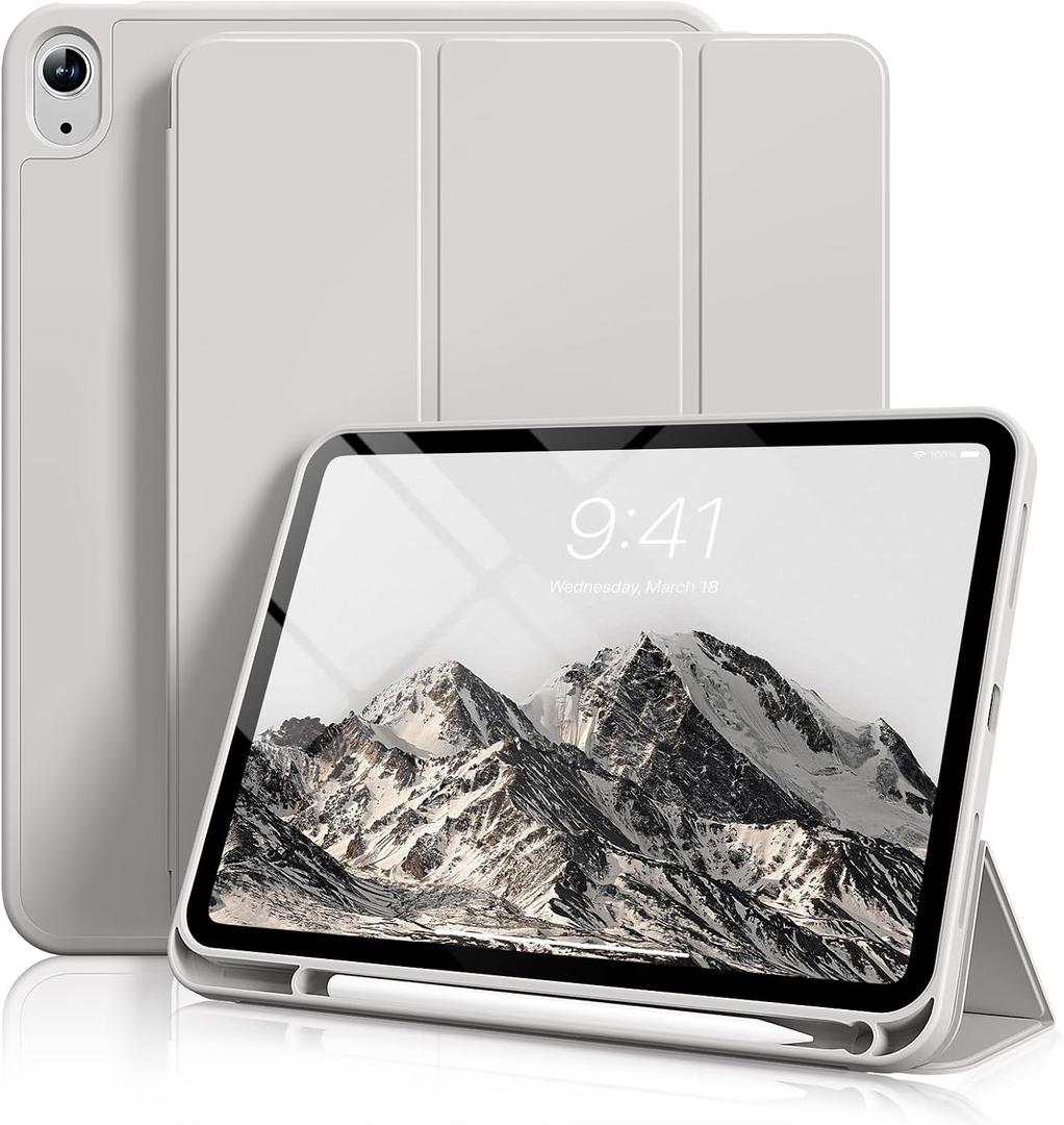 Aoub Case for iPad (A16) 11th Generation 11 Inch 2025, iPad 10th Generation 10.9 inch 2022 with Pencil Holder, Slim Lightweight Trifold Stand Smart Soft TPU Back Cover, Support Touch ID, Gray